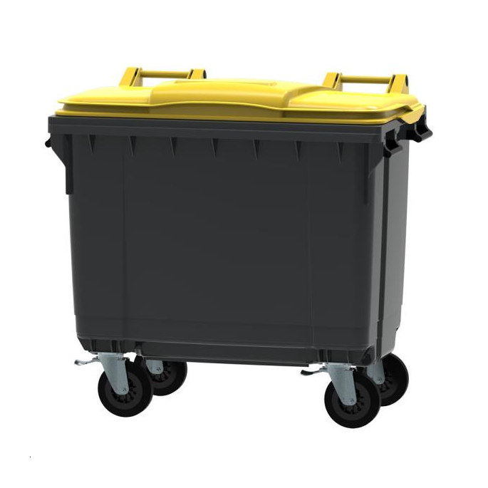 CONTENEUR 4 ROUES 660L GRIS /JAUNE