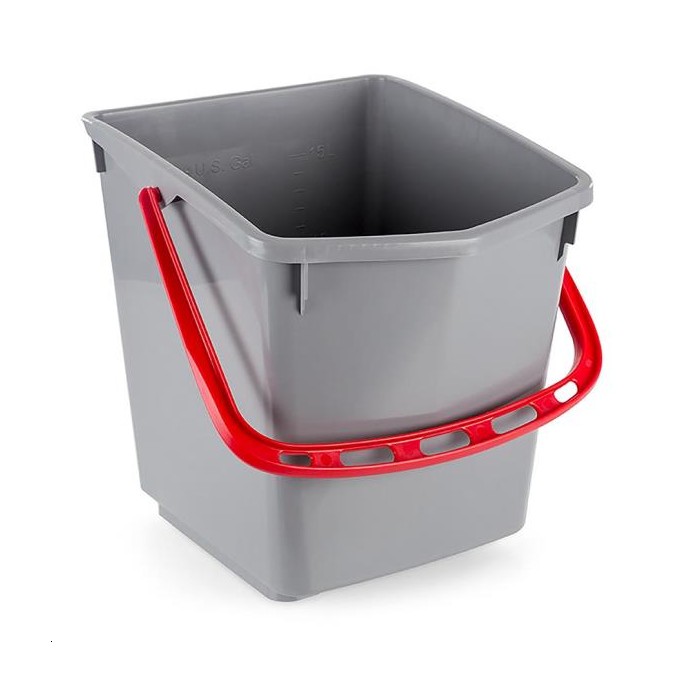 SEAU 15L GRIS ANSE ROUGE